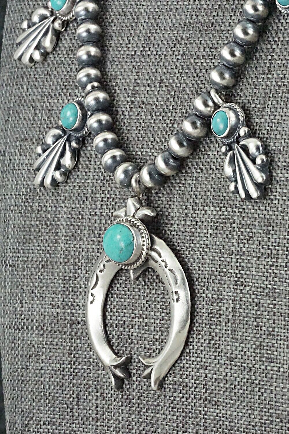 Turquoise & Sterling Silver Squash Blossom Necklace - Bobby Platero