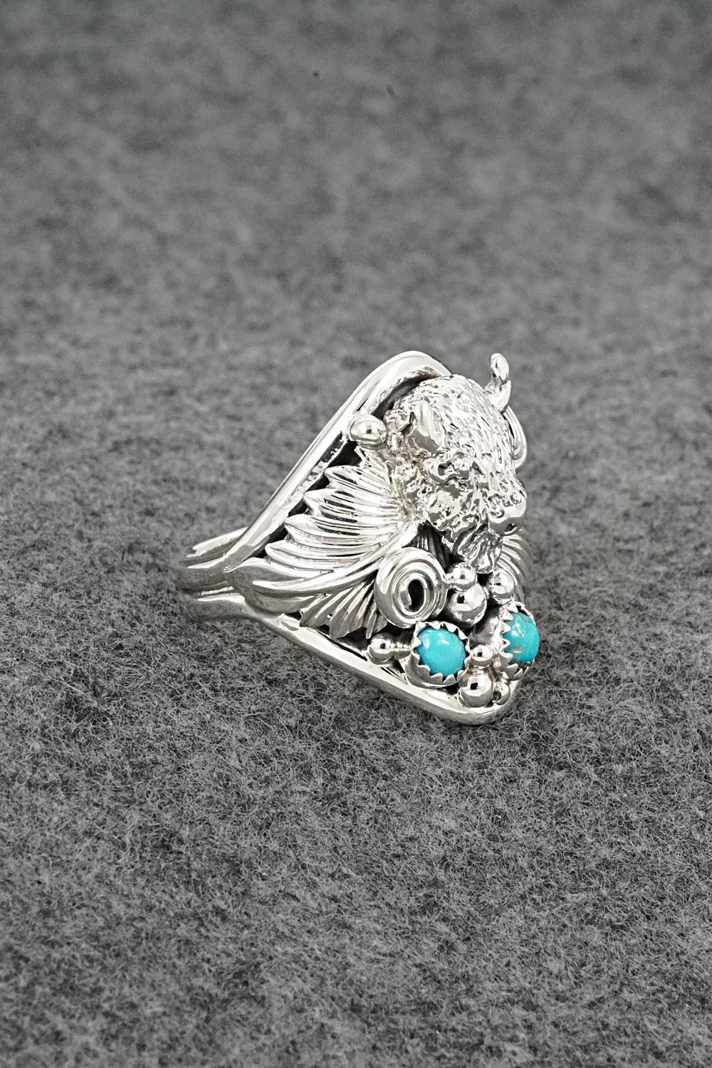 Turquoise & Sterling Silver Ring - Darrell Morgan - Size 13.5