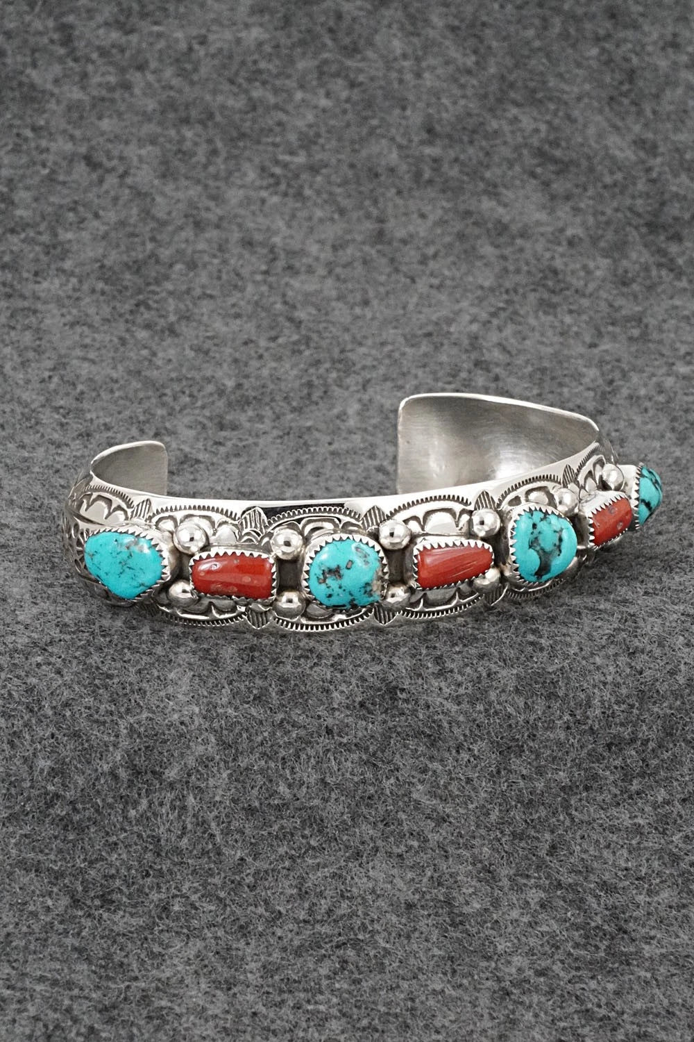 Turquoise, Coral & Sterling Silver Bracelet - Grace Silver