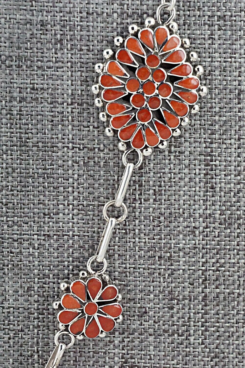 Coral & Sterling Silver Inlay Necklace - Michelle Peina