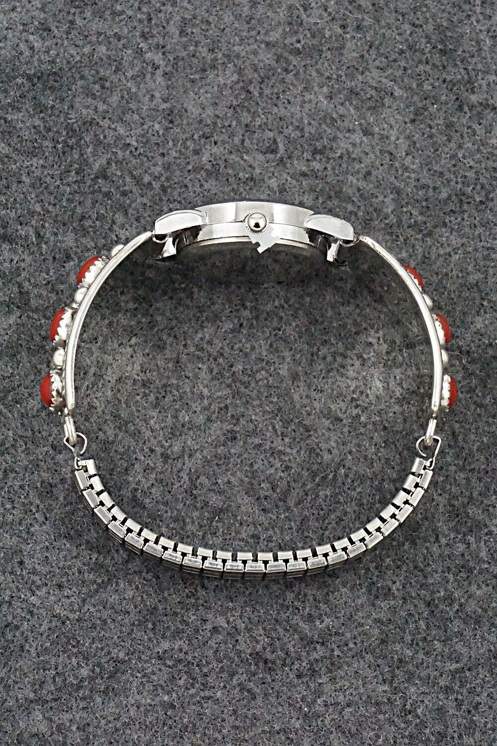 Coral & Sterling Silver Watch Bracelet - Paul Largo