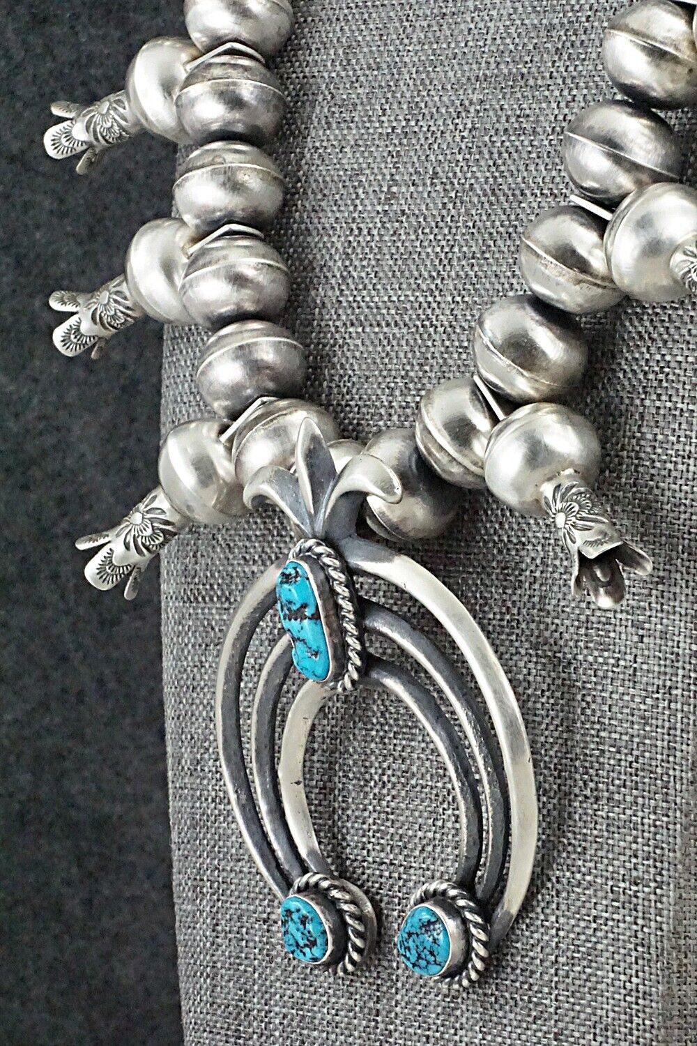 Turquoise & Sterling Silver Squash Blossom Necklace - Chris Hale