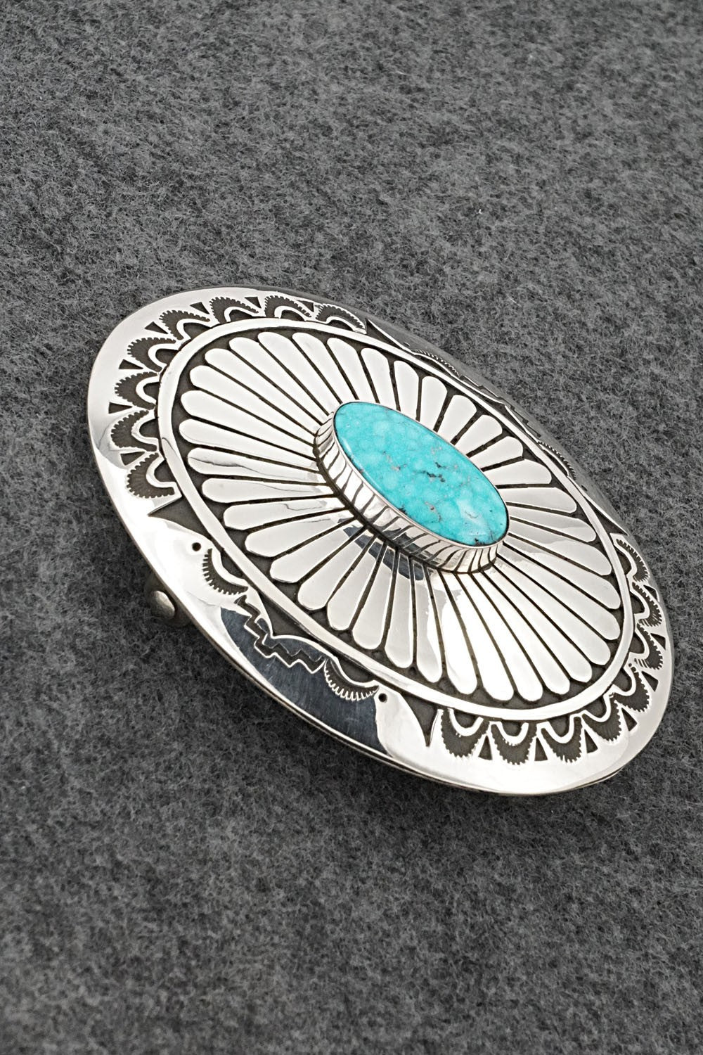 Turquoise & Sterling Silver Belt Buckle - Charlie John