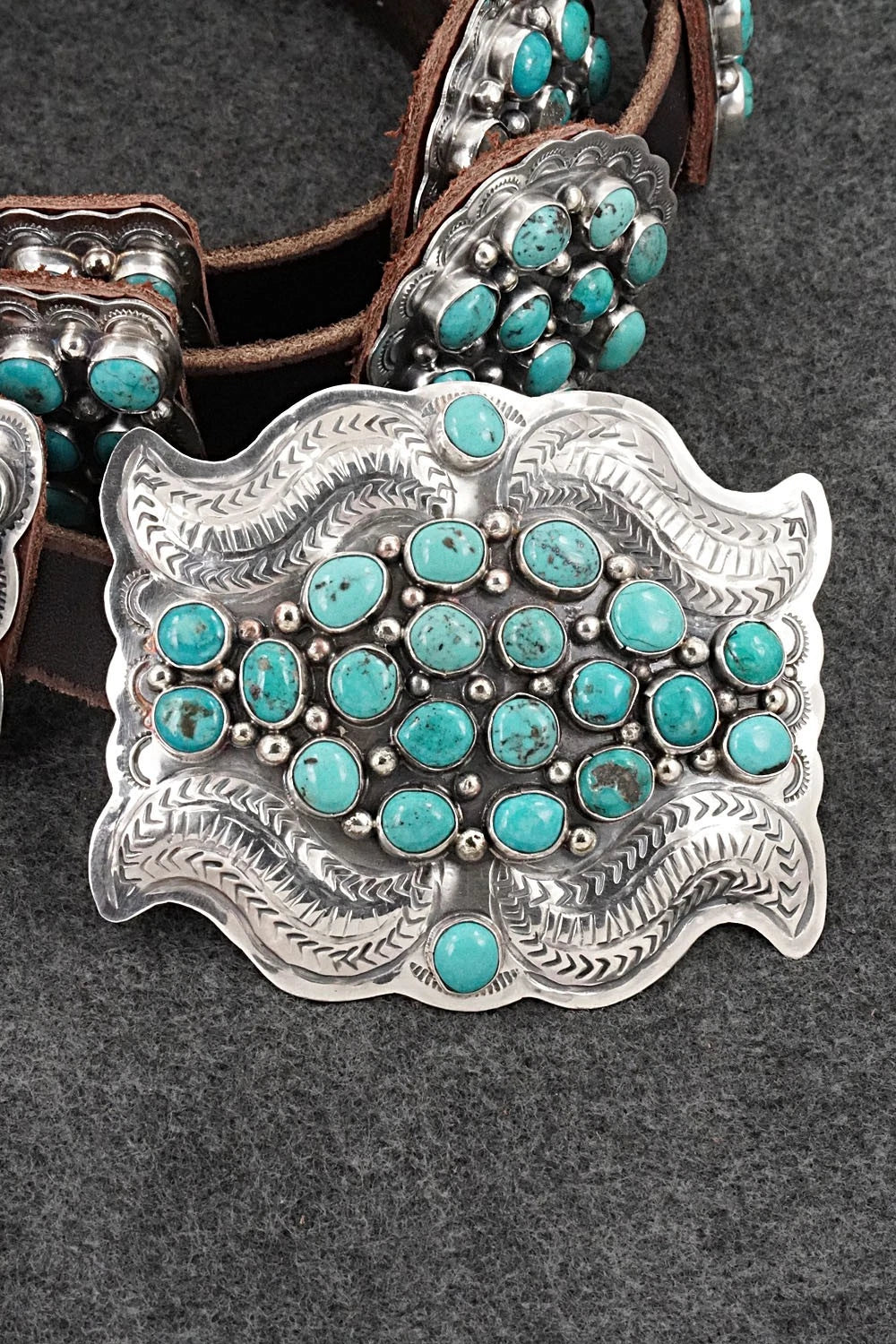 Turquoise, Sterling Silver & Leather Concho Belt - Dan Morgan