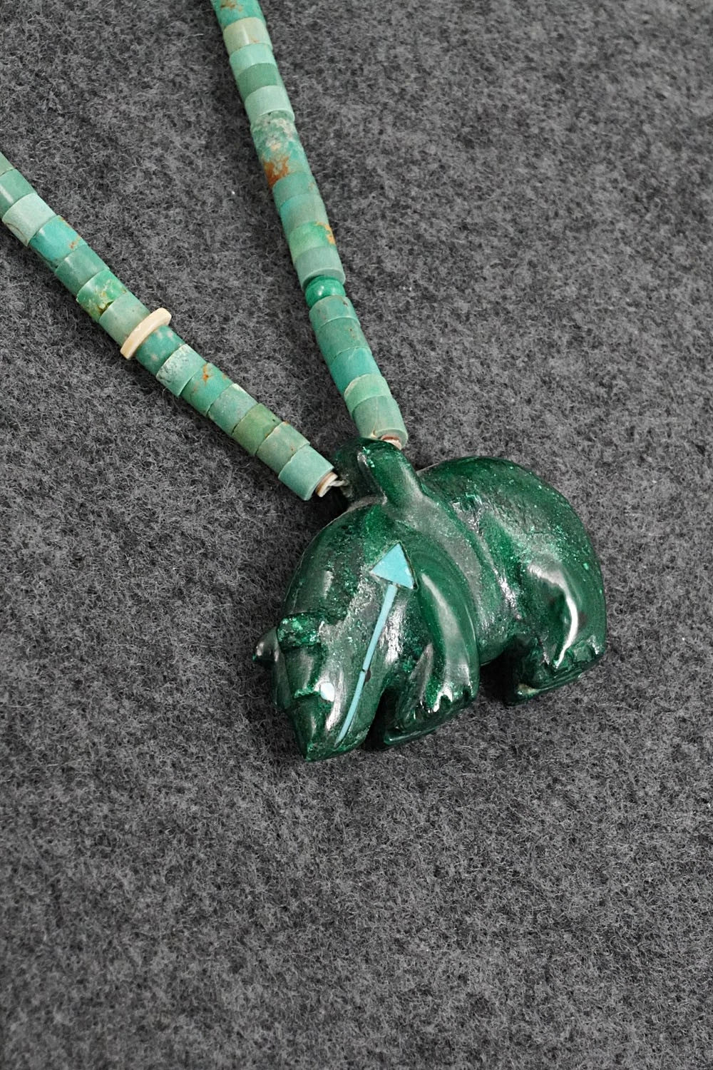 Turquoise & Sterling Silver Bear Zuni Fetish Necklace - Andres Quandelacy