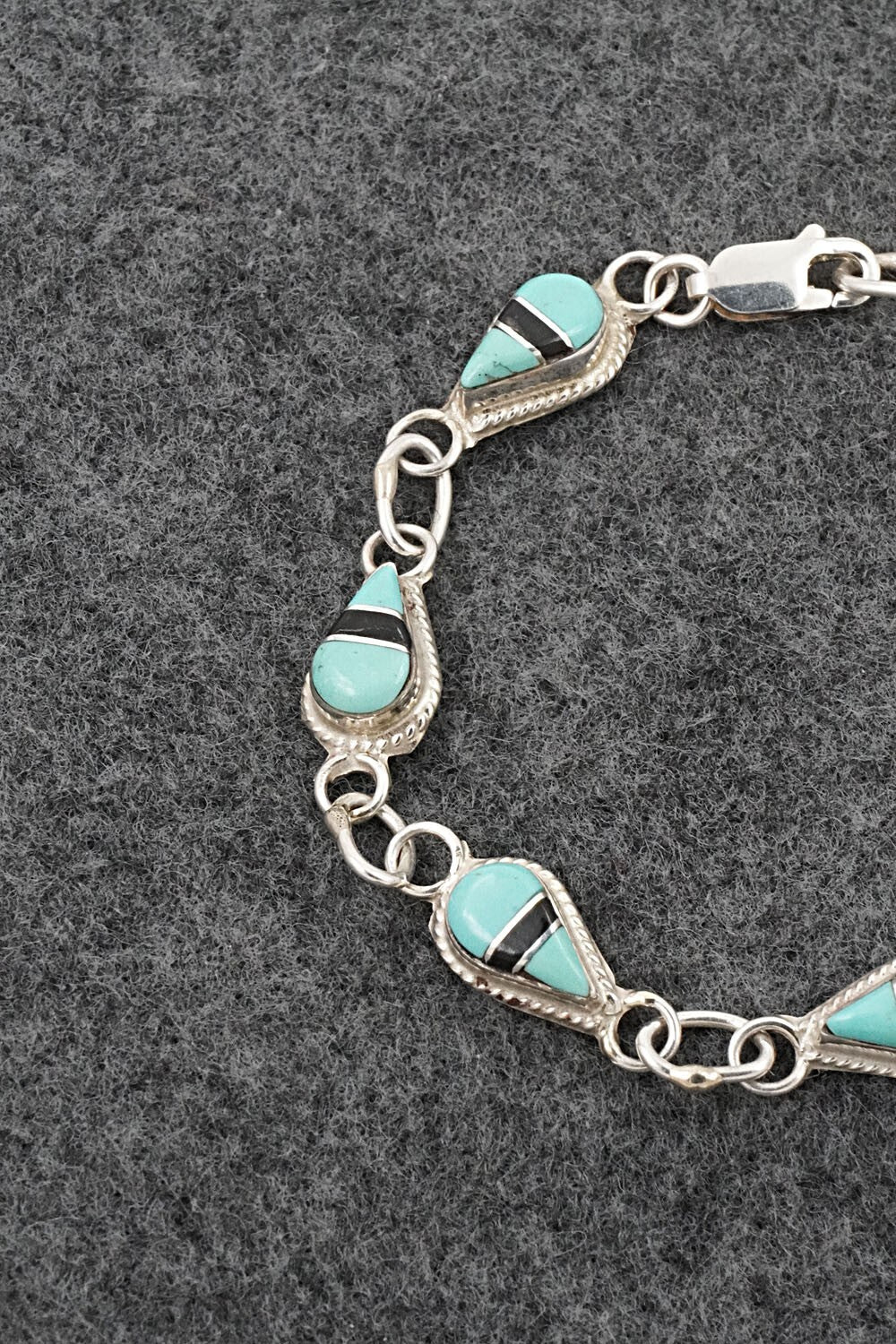 Turquoise, Onyx & Sterling Silver Link Bracelet - Terrance Panteah