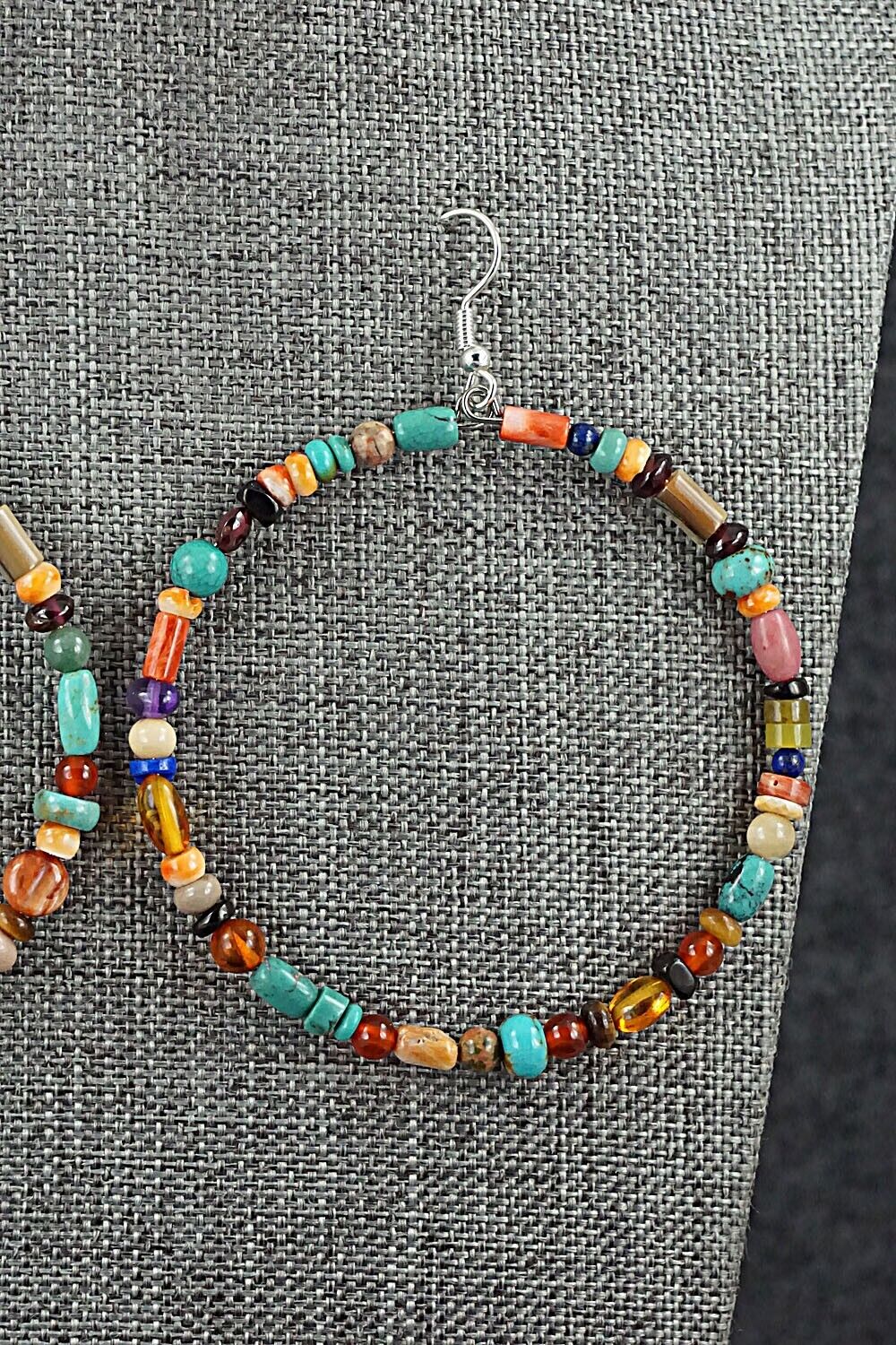 Multi Stone & Sterling Silver Hoop Earrings - Helen Tsosie