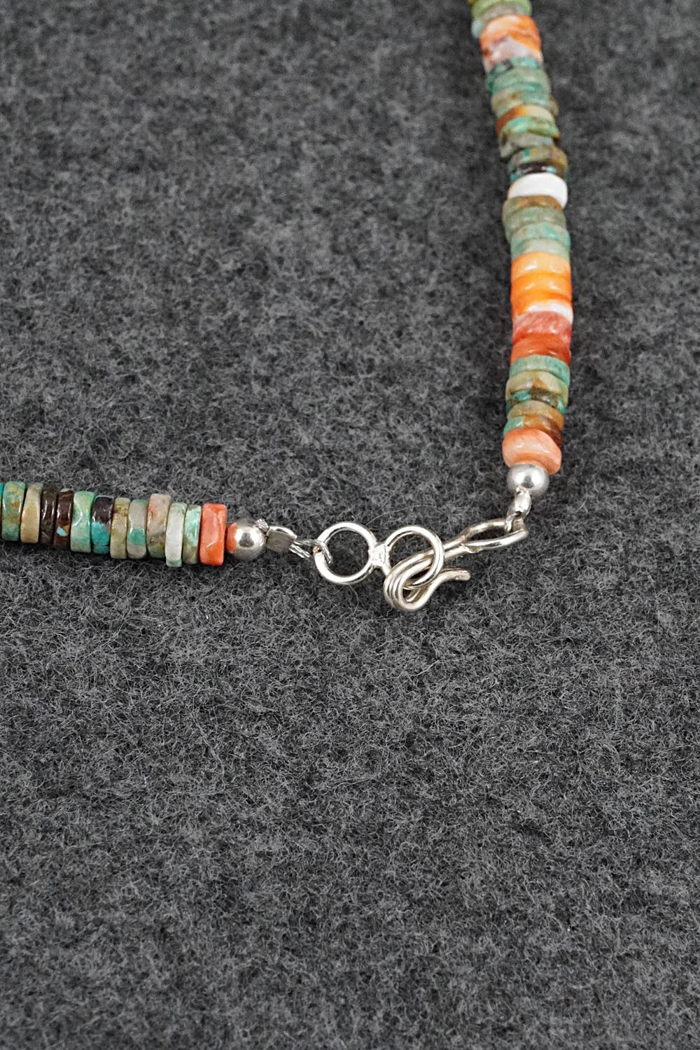 Turquoise, Spiny Oyster & Sterling Silver Necklace 17" - Doreen Jake