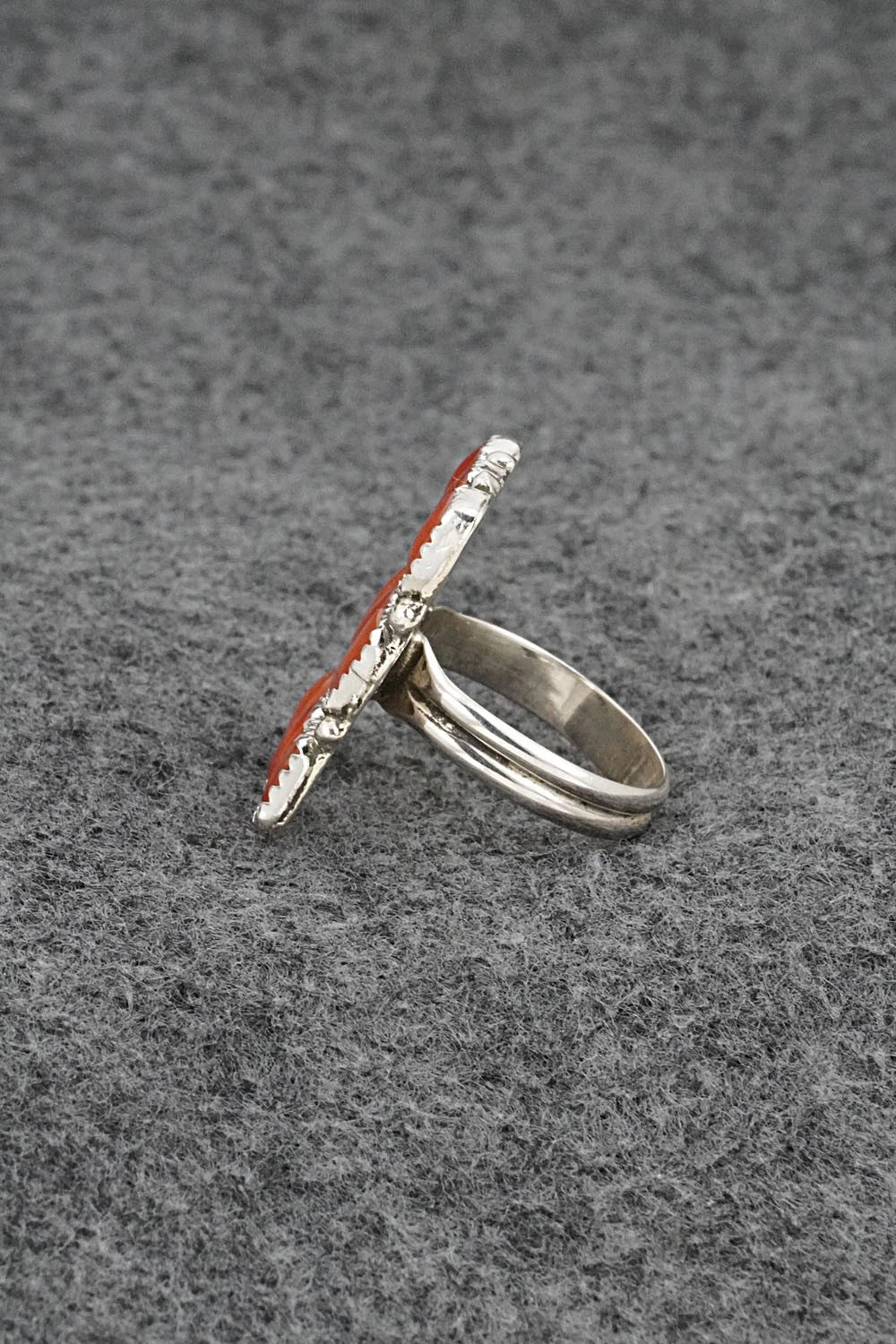 Coral & Sterling Silver Ring - Priscilla Reeder - Size 7.5