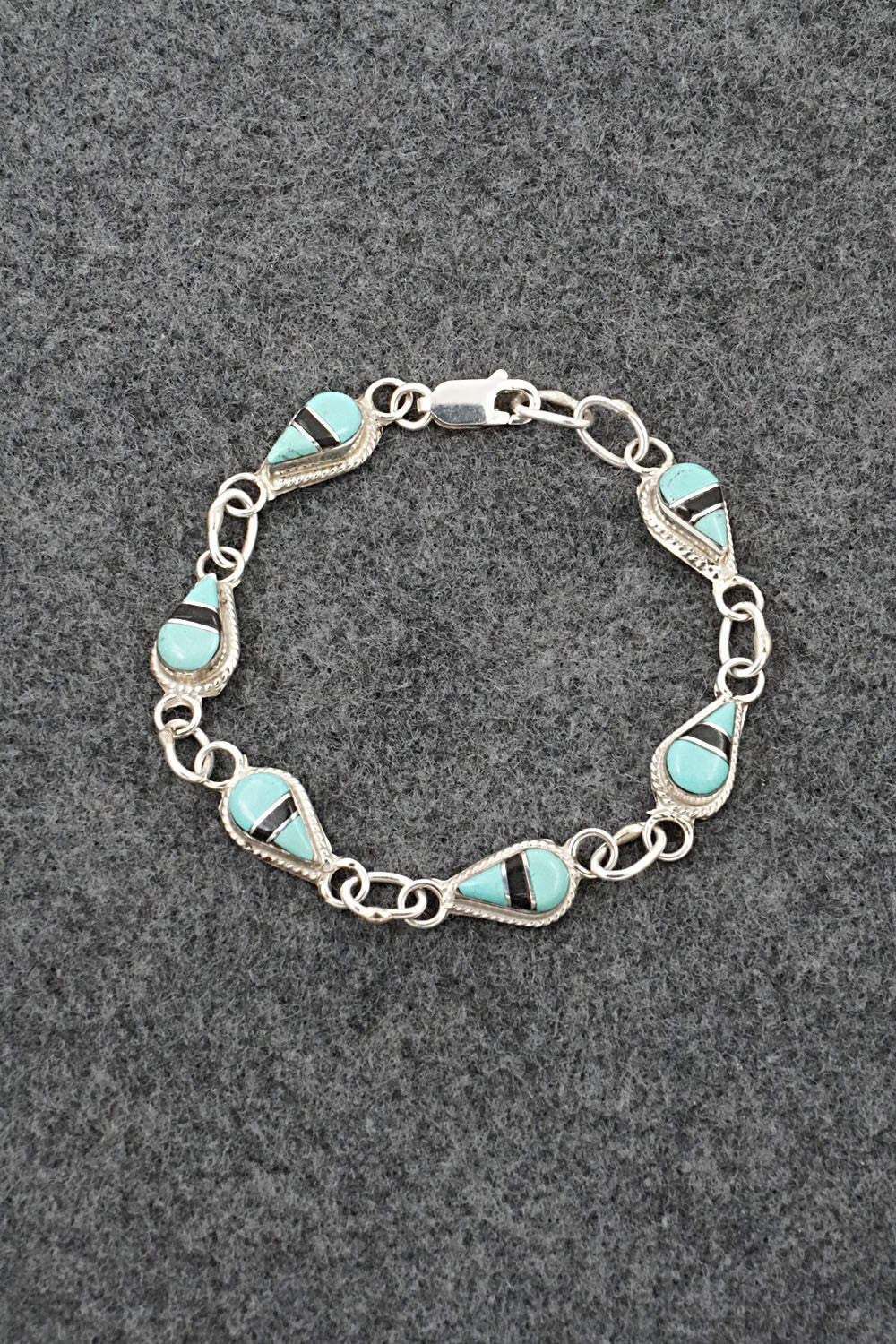 Turquoise, Onyx & Sterling Silver Link Bracelet - Terrance Panteah