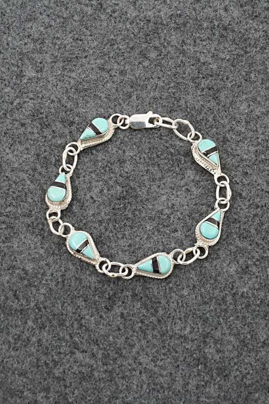 Turquoise, Onyx & Sterling Silver Link Bracelet - Terrance Panteah