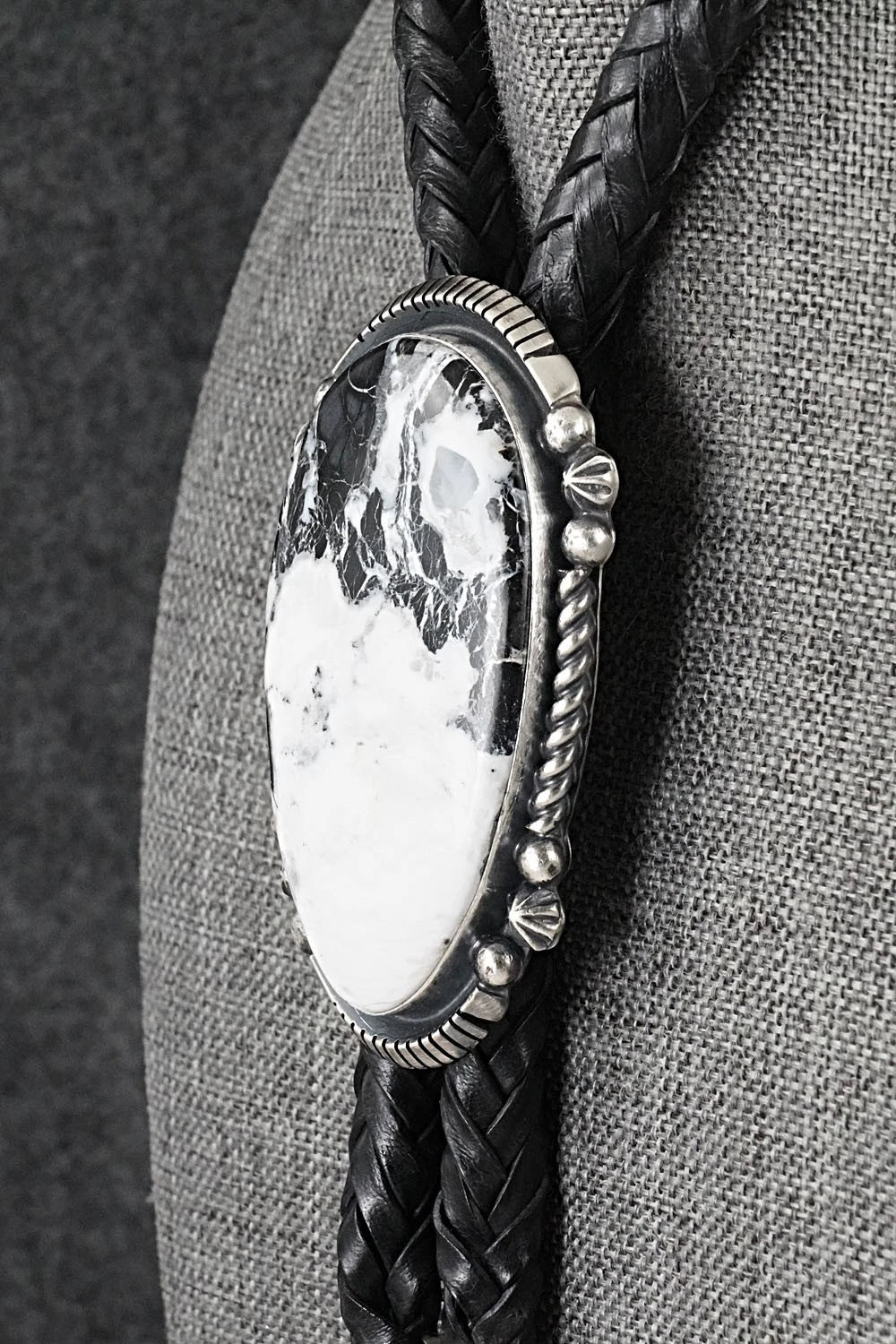 White Buffalo & Sterling Silver Bolo Tie - Bob Becenti
