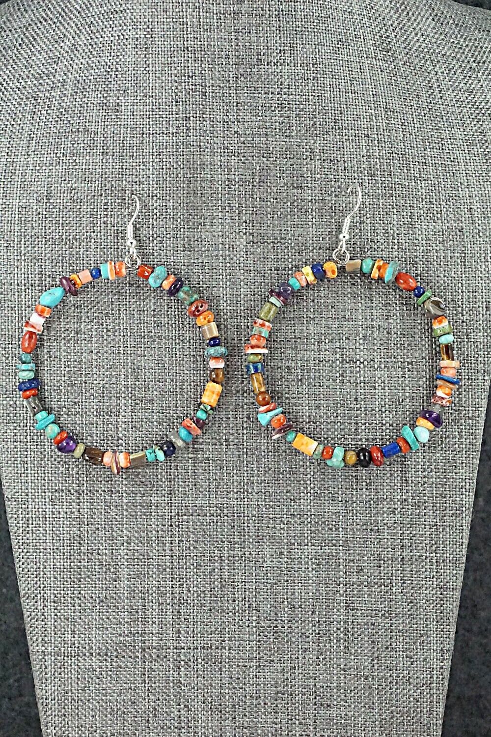 Multi Stone & Sterling Silver Hoop Earrings - Helen Tsosie