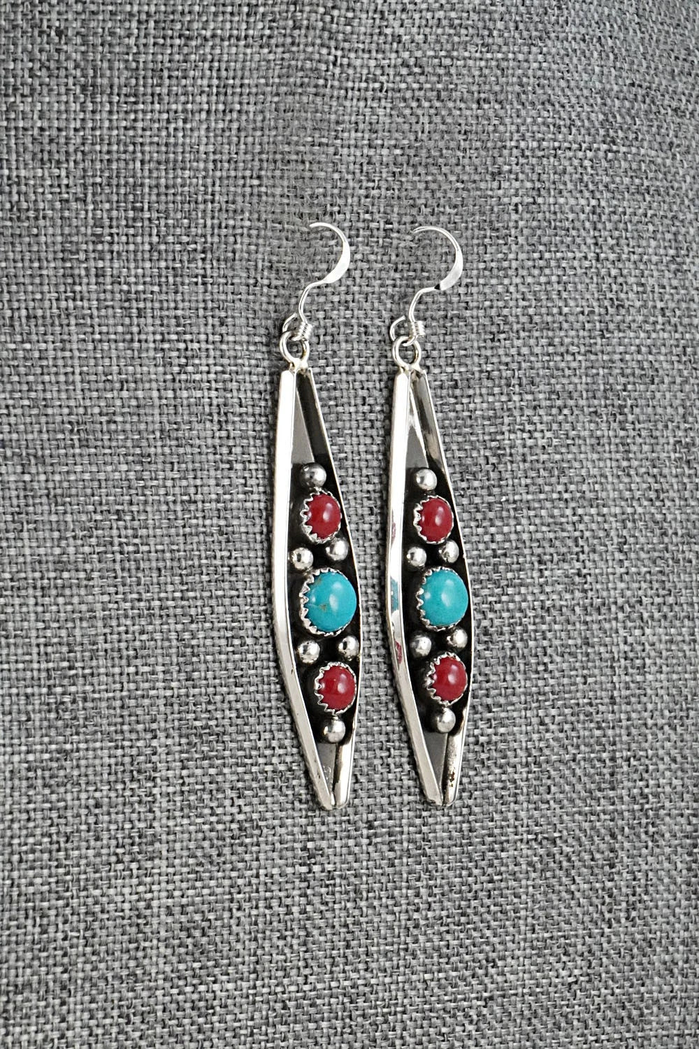 Turquoise, Coral & Sterling Silver Earrings - Paul Largo