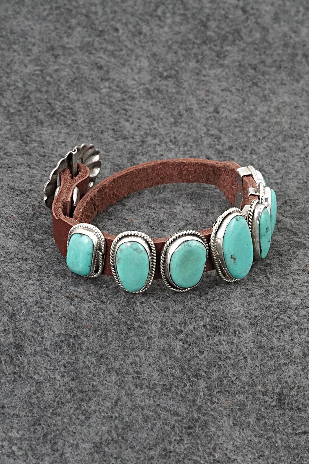 Turquoise, Sterling Silver & Leather Bracelet - Marlene Ramone
