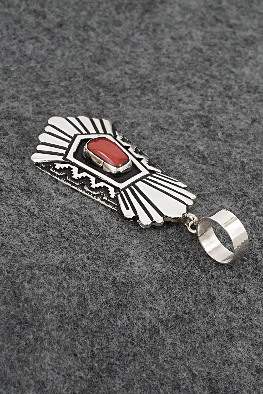 Coral & Sterling Silver Pendant - Rosita Singer
