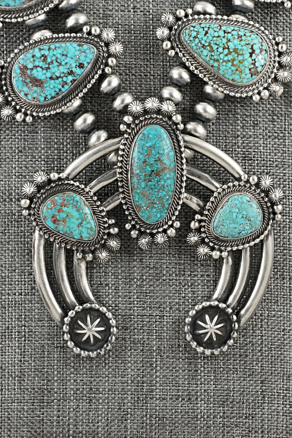 Turquoise & Sterling Silver Squash Blossom Necklace - Tom Lewis