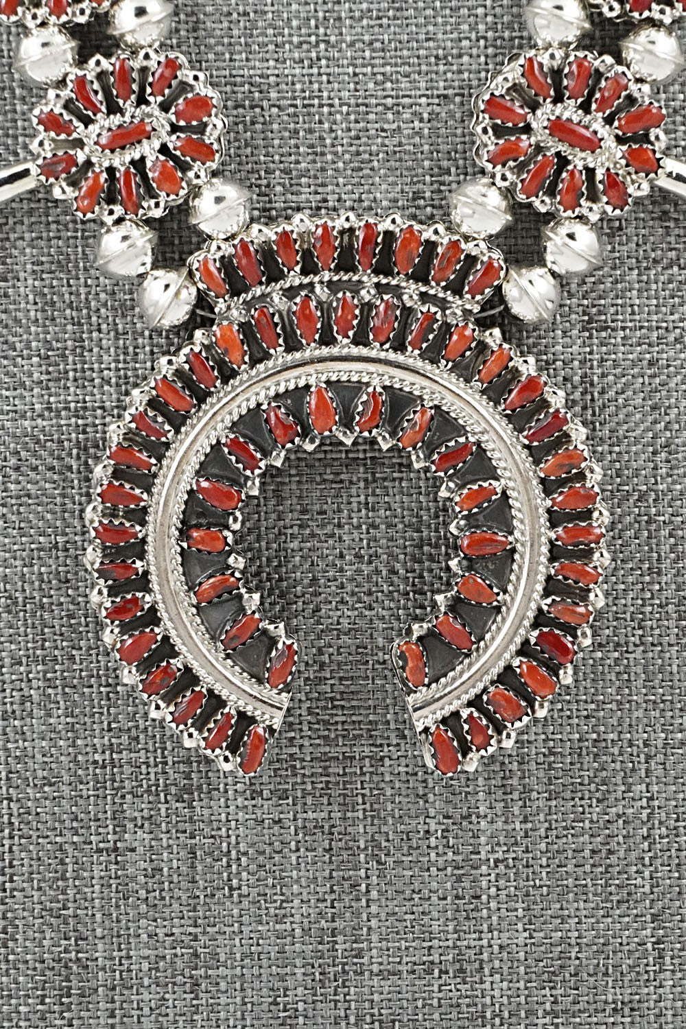 Turquoise, Coral & Sterling Silver Reversible Squash Blossom Set - Elton James