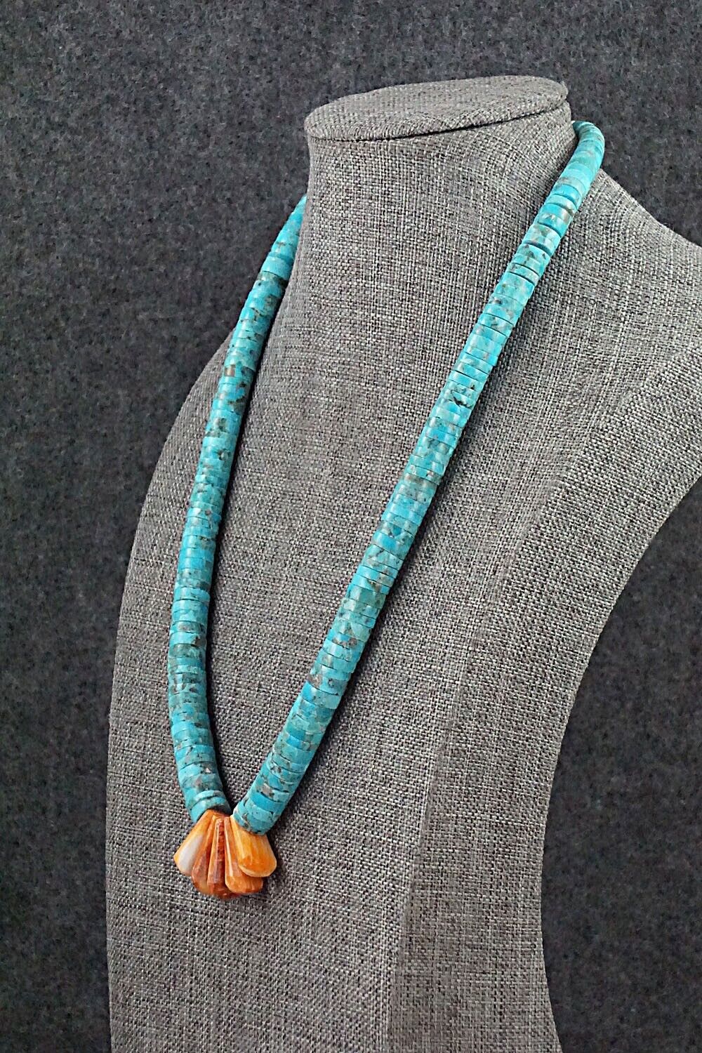 Turquoise, Spiny Oyster and Sterling Silver Necklace - Lupe Lovato