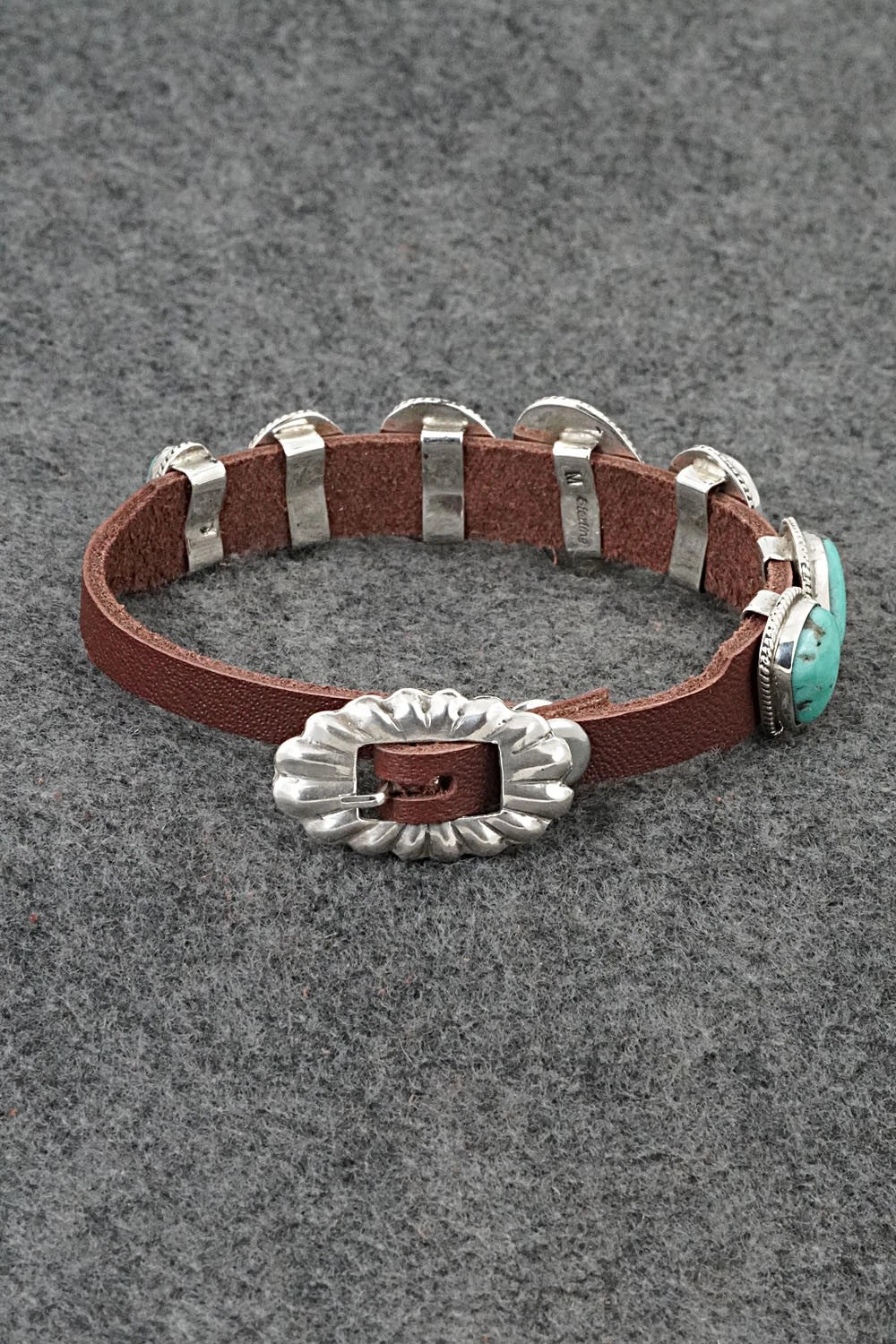 Turquoise, Sterling Silver & Leather Bracelet - Marlene Ramone