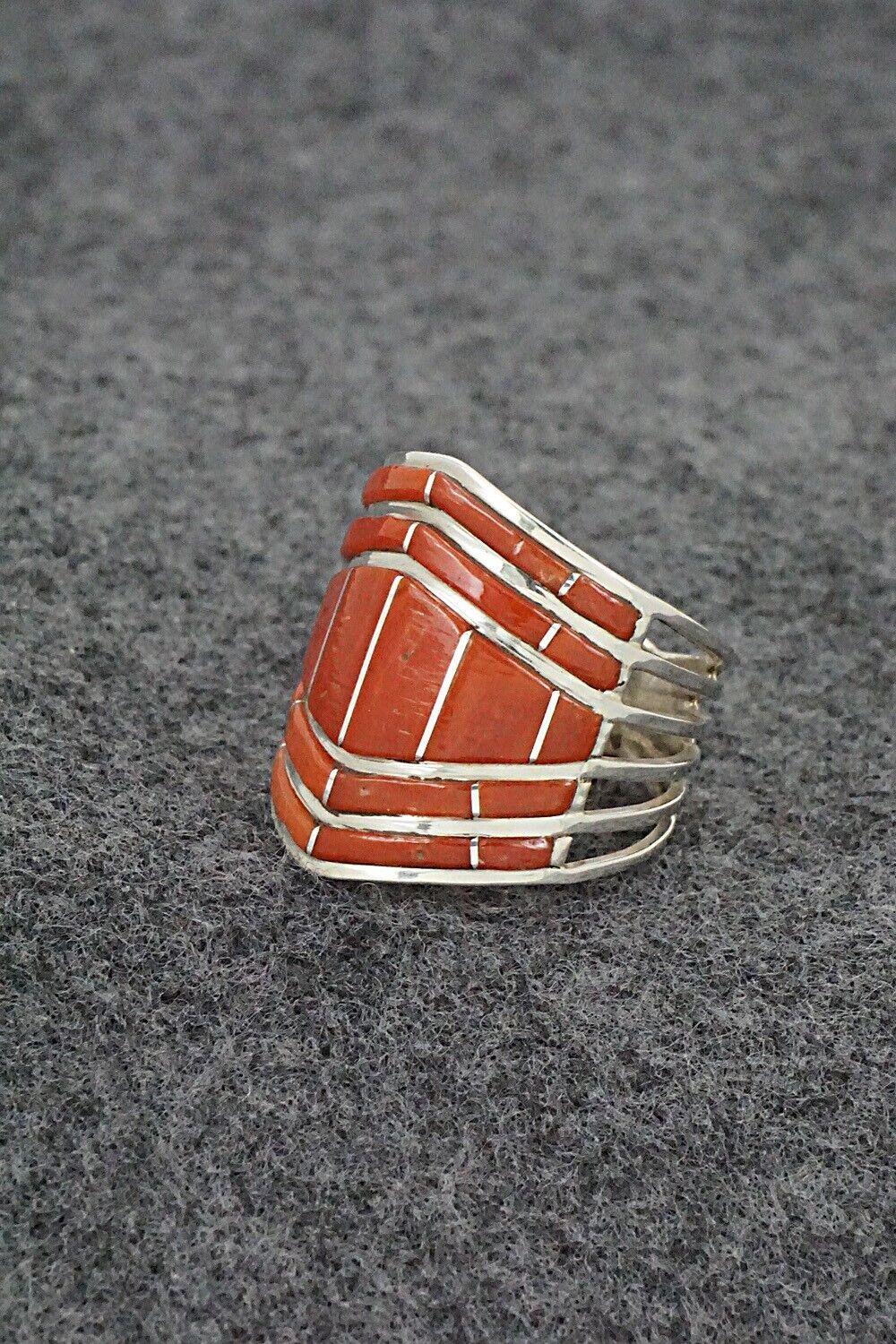 Coral & Sterling Silver Ring - Andrew Enrico - Size 8