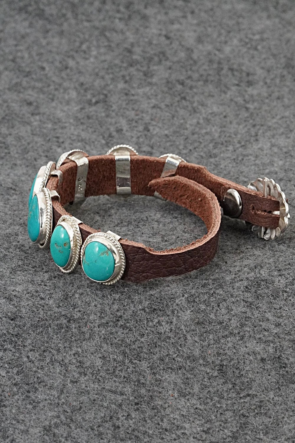 Turquoise, Sterling Silver & Leather Bracelet - Rosita Charlie