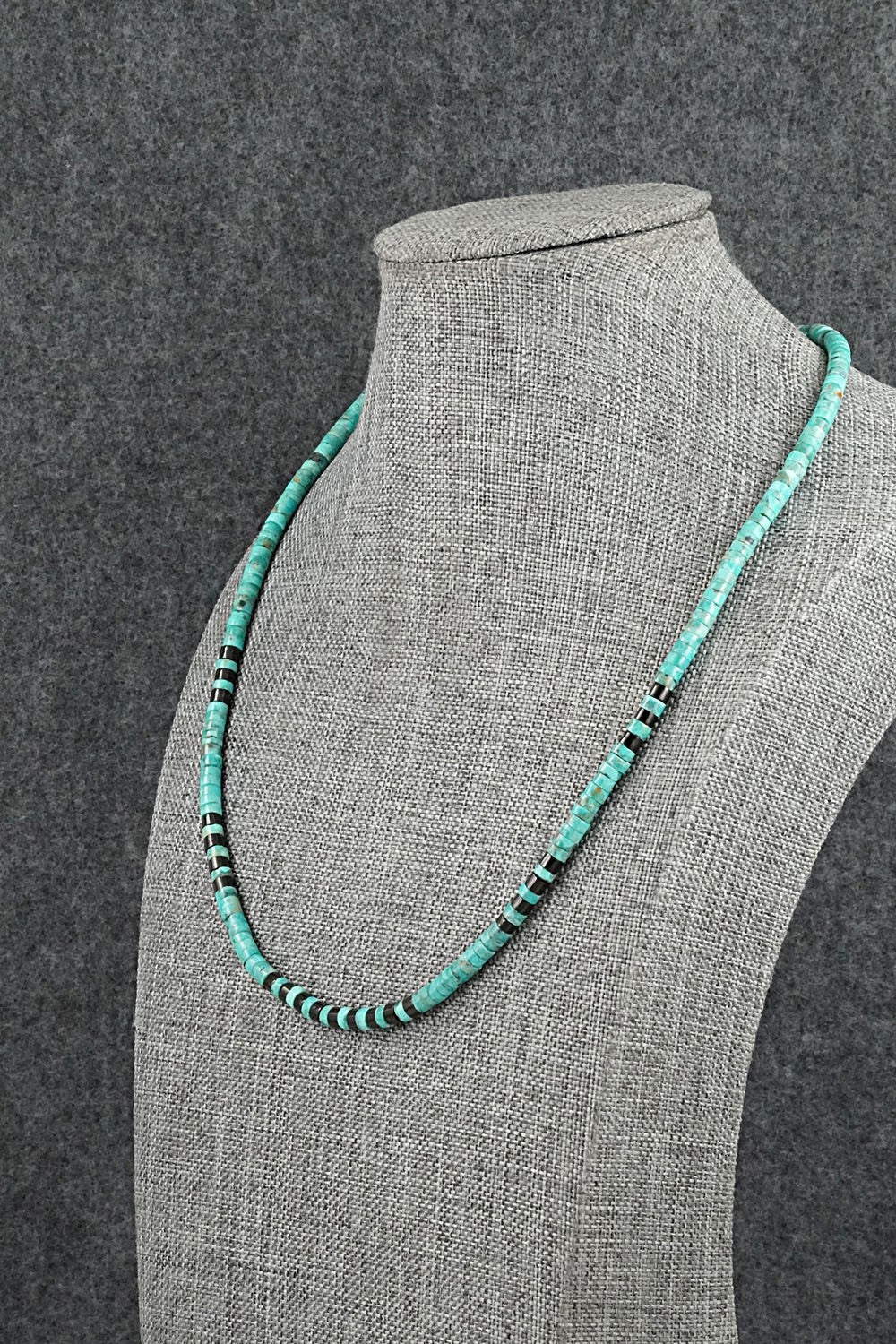 Turquoise, Onyx & Sterling Silver Necklace 19" - Helen Tsosie