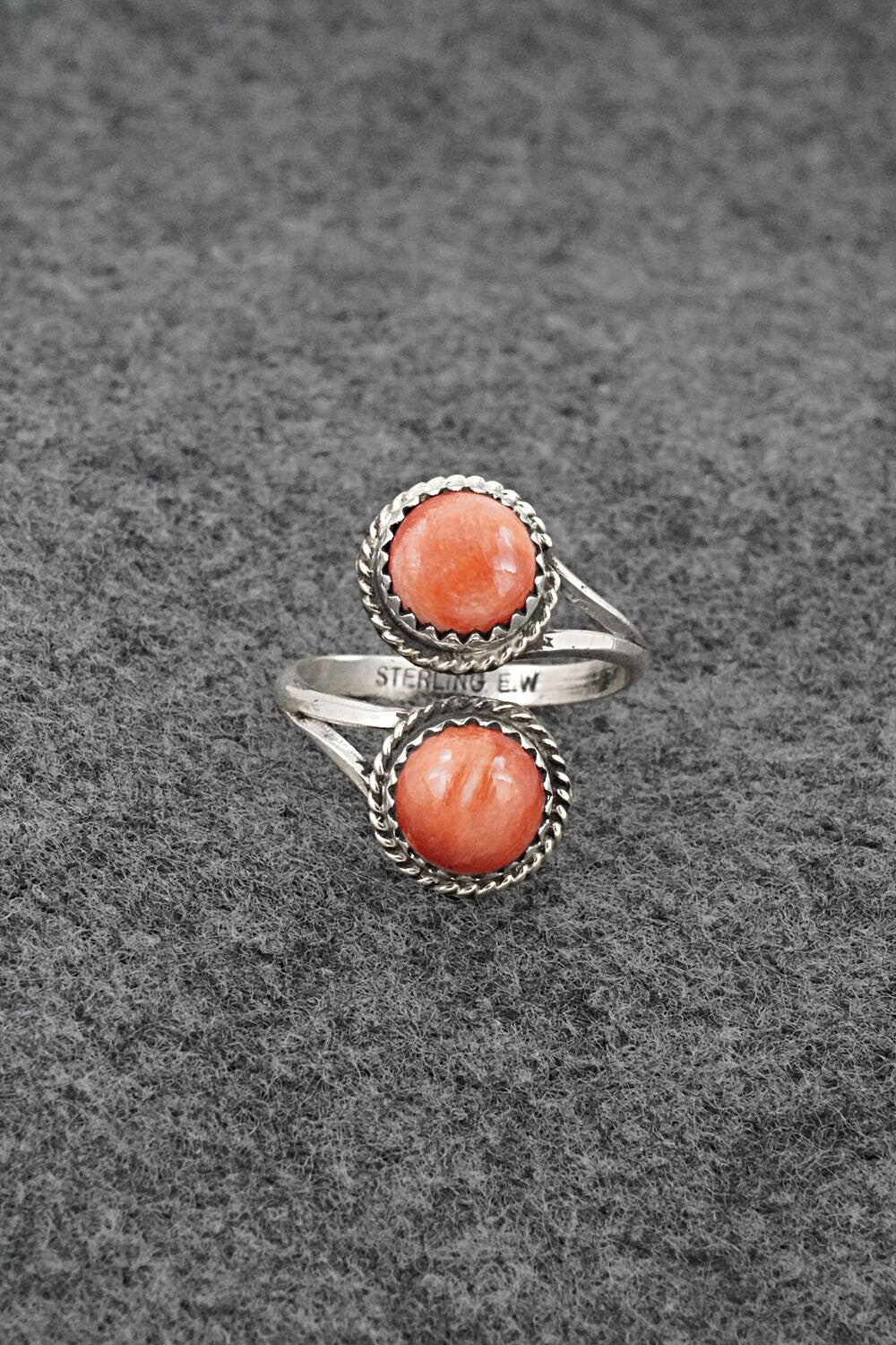 Spiny Oyster & Sterling Silver Ring - Esther White - Size 8 Adj.
