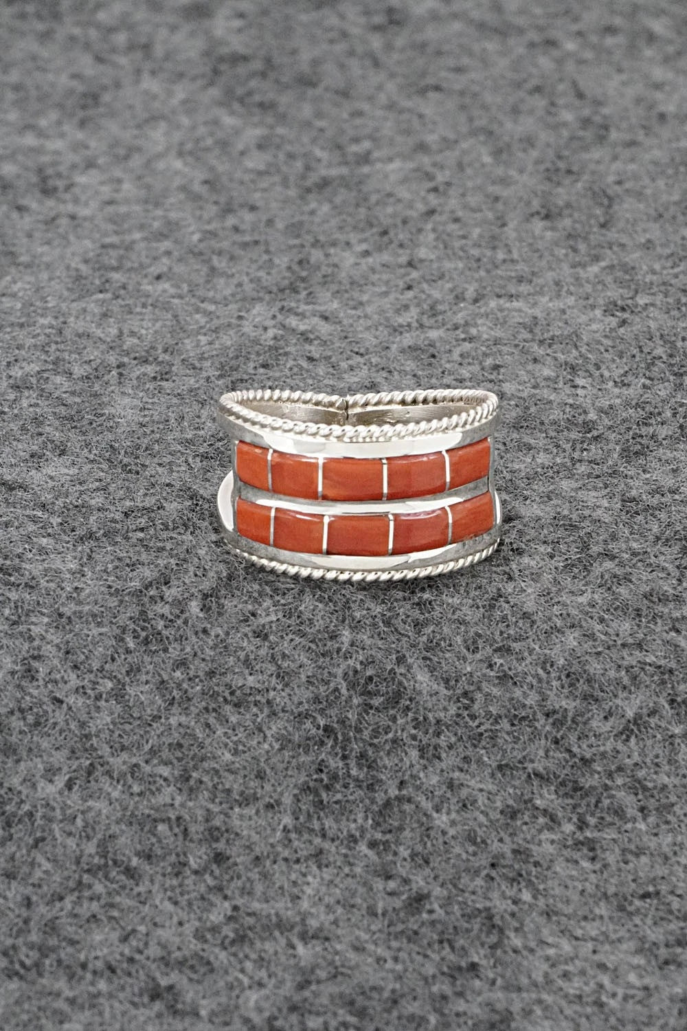 Coral and Sterling Silver Ring - Bruce Johnson - Size 10.5