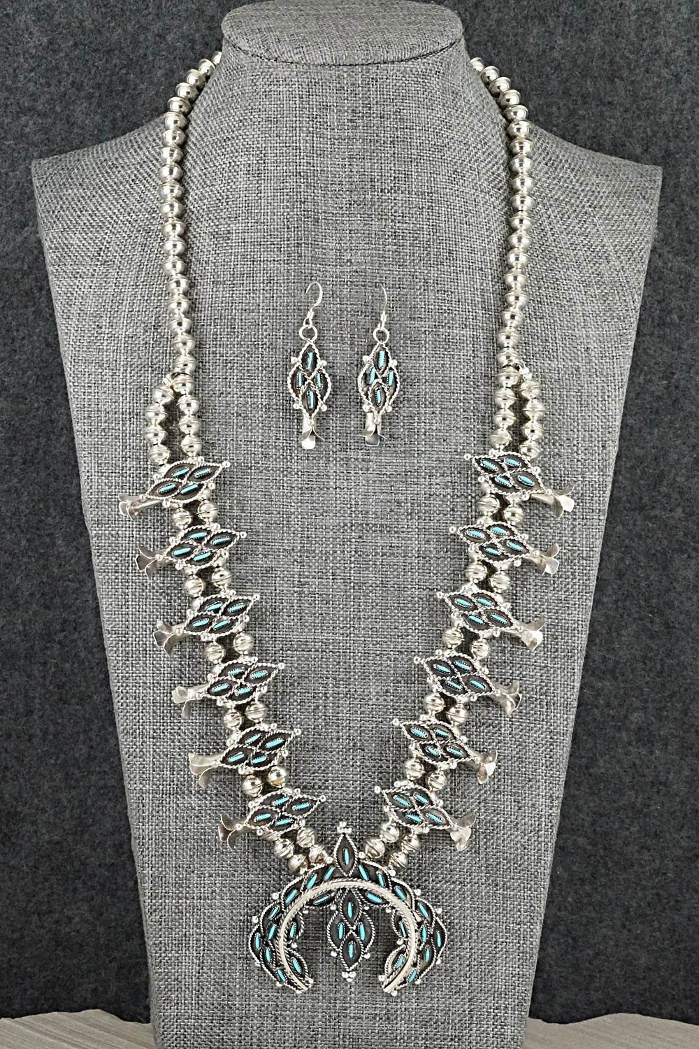 Turquoise & Sterling Silver Squash Blossom Set - Lorna Mahkee