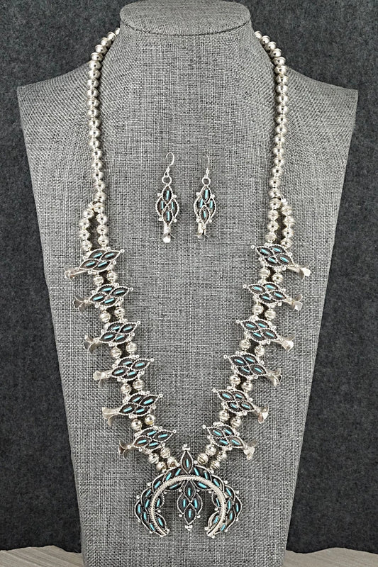 Turquoise & Sterling Silver Squash Blossom Set - Lorna Mahkee