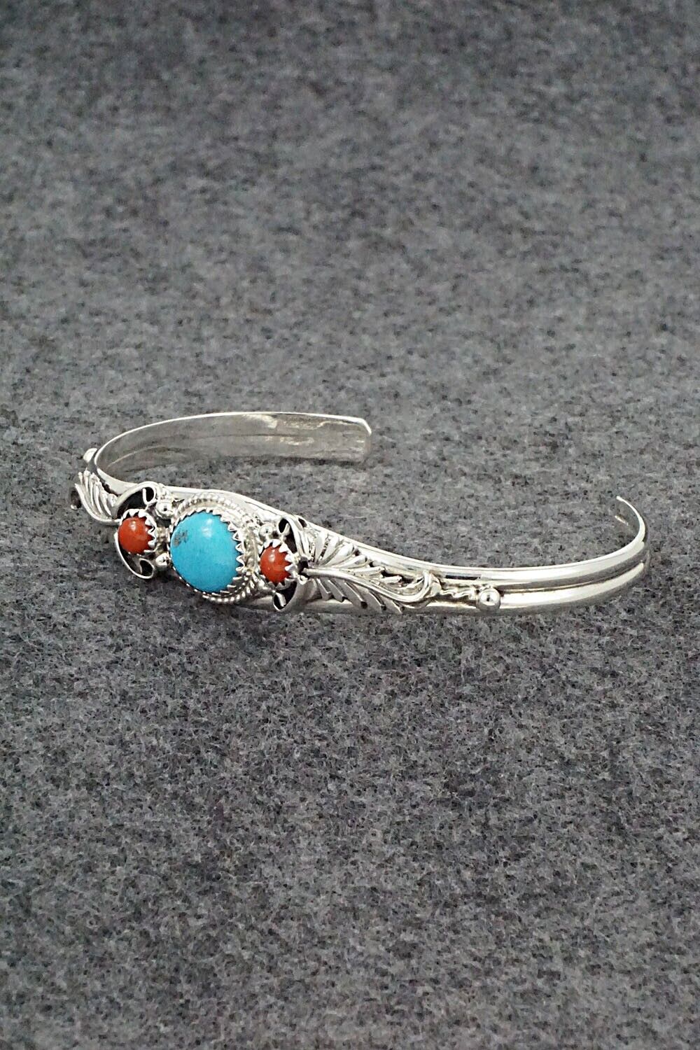 Turquoise, Coral & Sterling Silver Bracelet - Alice Rose Saunders