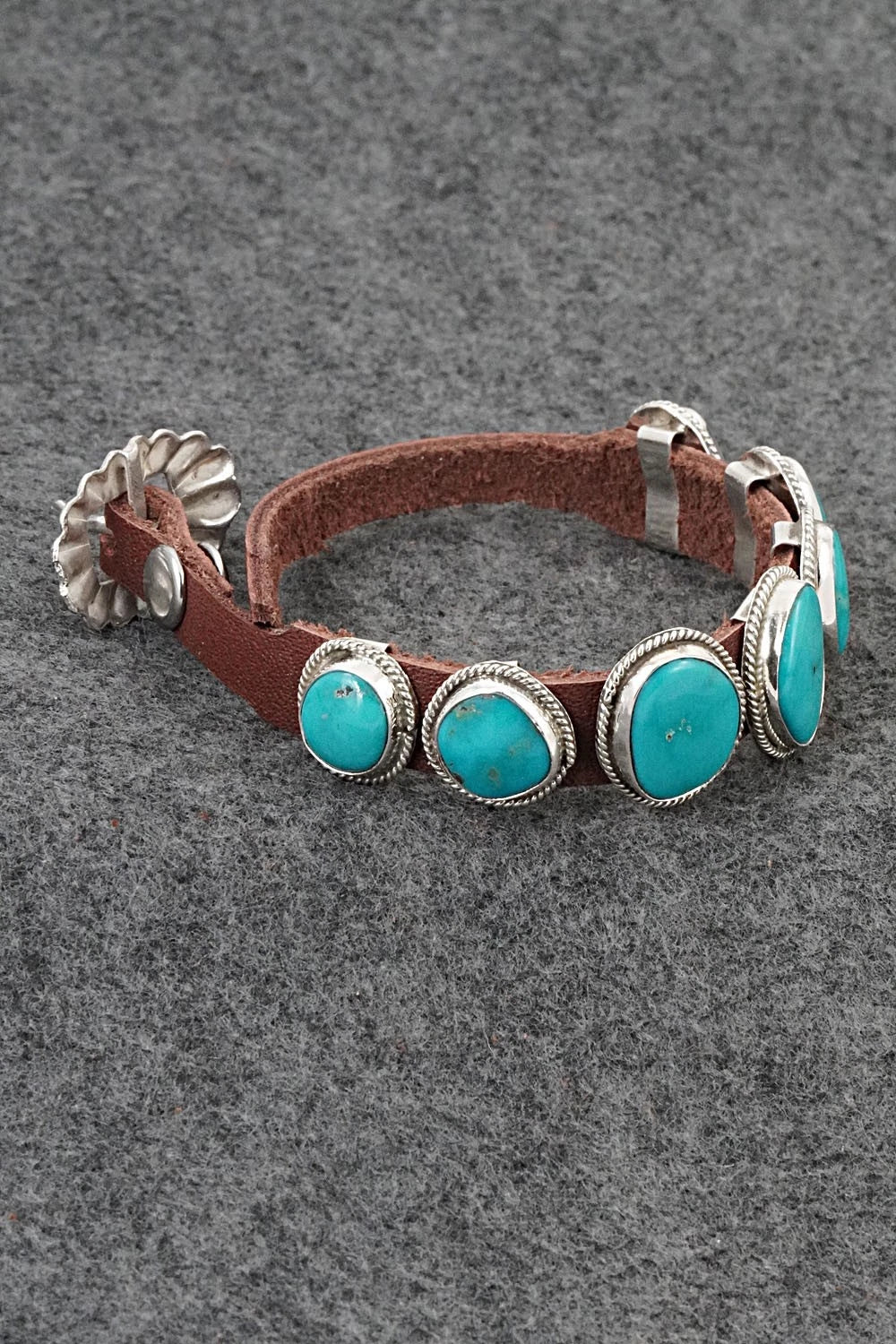 Turquoise, Sterling Silver & Leather Bracelet - Rosita Charlie