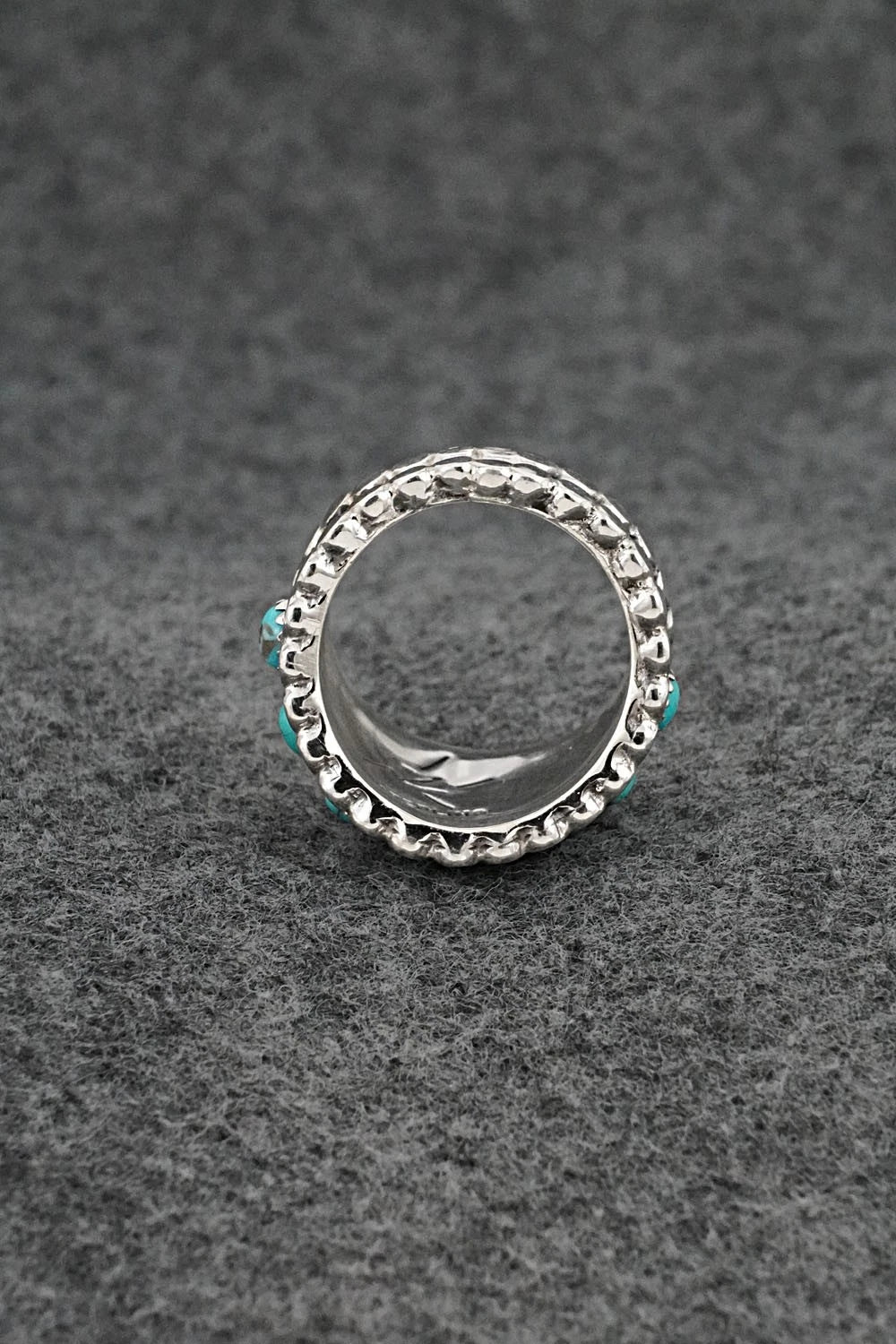 Turquoise & Sterling Silver Ring - Kenny Lonjose - Size 7.5