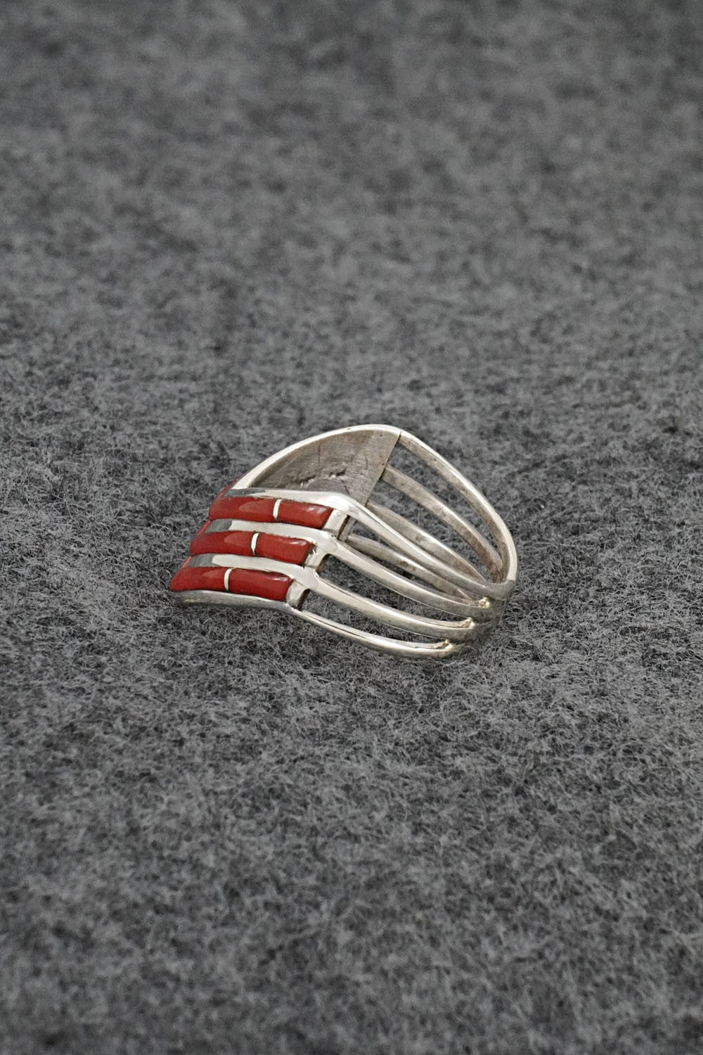 Coral & Sterling Silver Ring - Andrew Enrico - Size 7.5