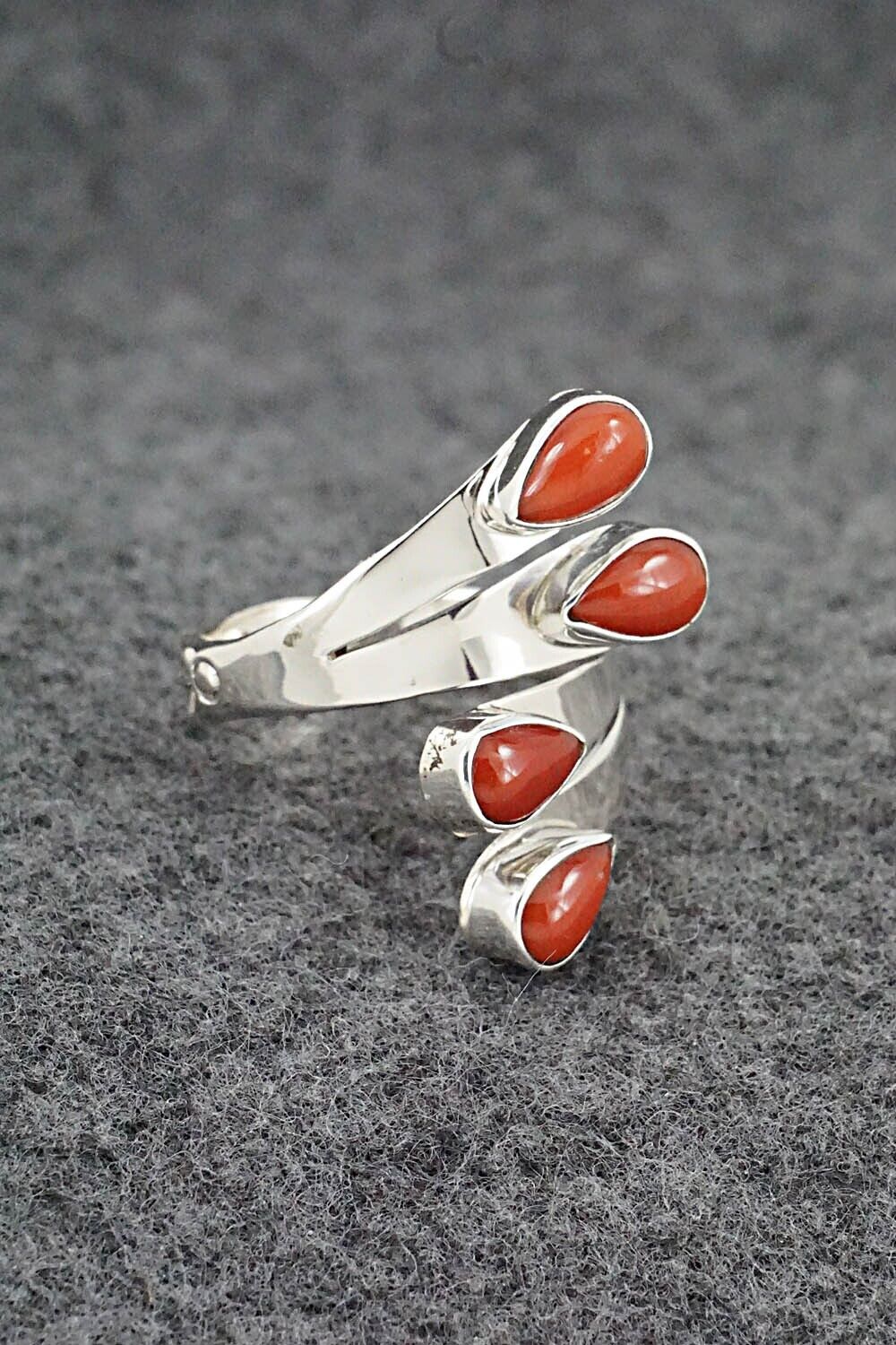 Coral & Sterling Silver Ring - Thomas Yazzie - Size 9