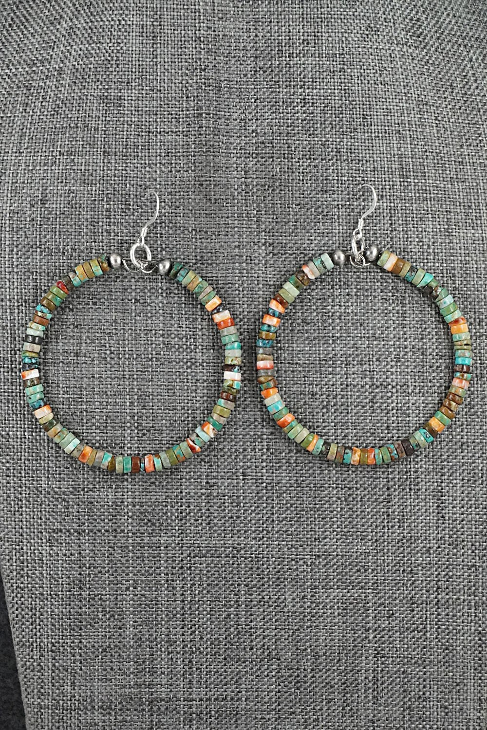 Turquoise, Spiny Oyster & Sterling Silver Earrings - Doreen Jake