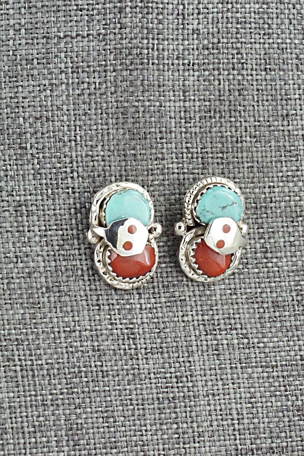 Turquoise, Coral & Sterling Silver Earrings - Joy Calavaza