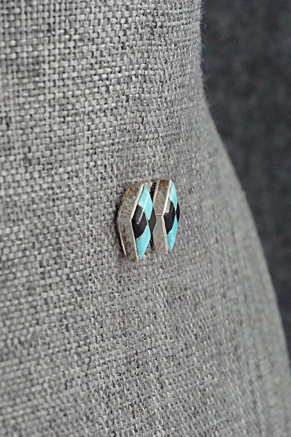 Turquoise, Onyx & Sterling Silver Earrings - Doreen Luarkie