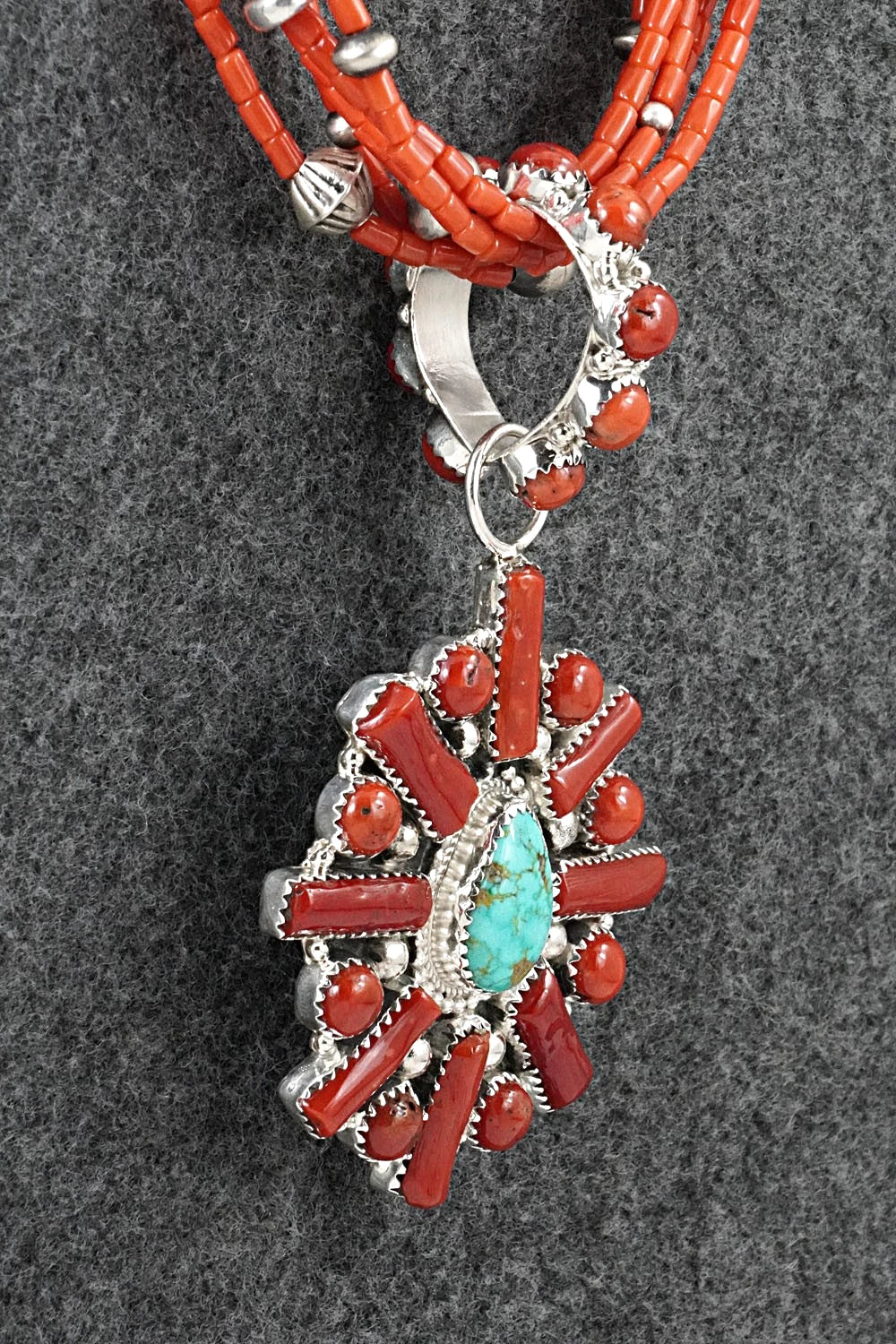 Coral, Turquoise & Sterling Silver Necklace