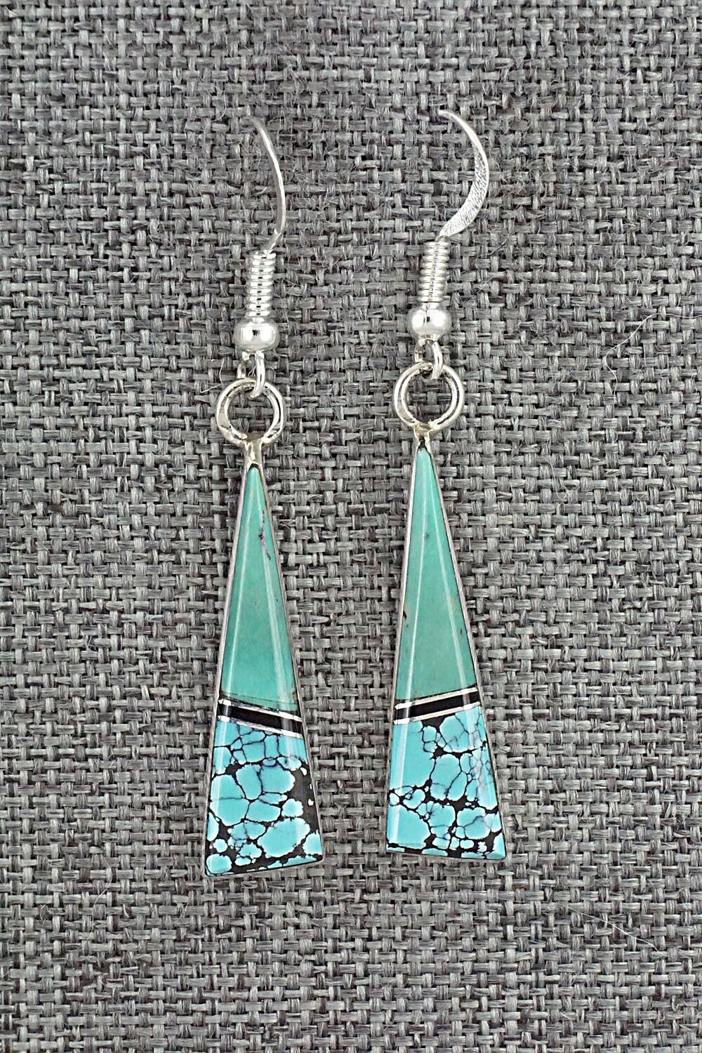 Turquoise, Onyx & Sterling Silver Inlay Earrings - Marilyn Yazzie