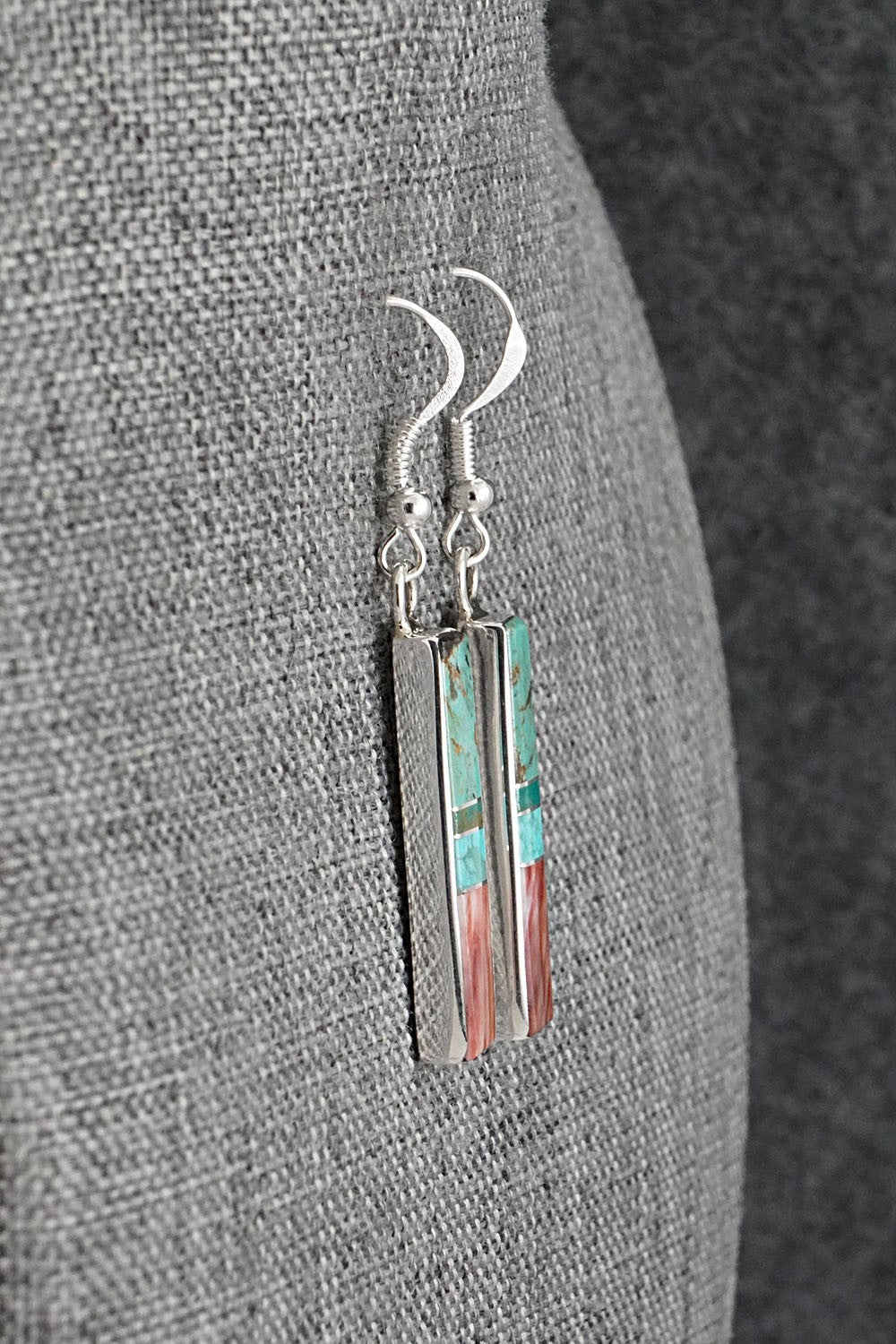 Turquoise, Spiny Oyster & Sterling Silver Earrings - Marilyn Yazzie