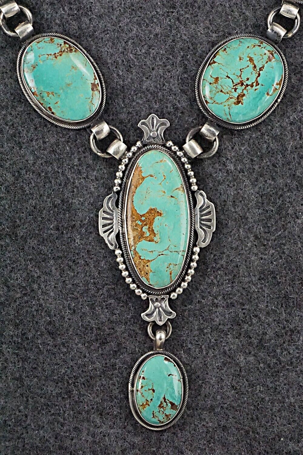 Turquoise & Sterling Silver Necklace and Earrings Set - Annie Hoskie