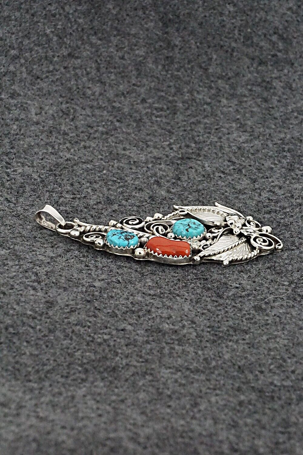 Turquoise, Coral & Sterling Silver Pendant - Martin Muskett