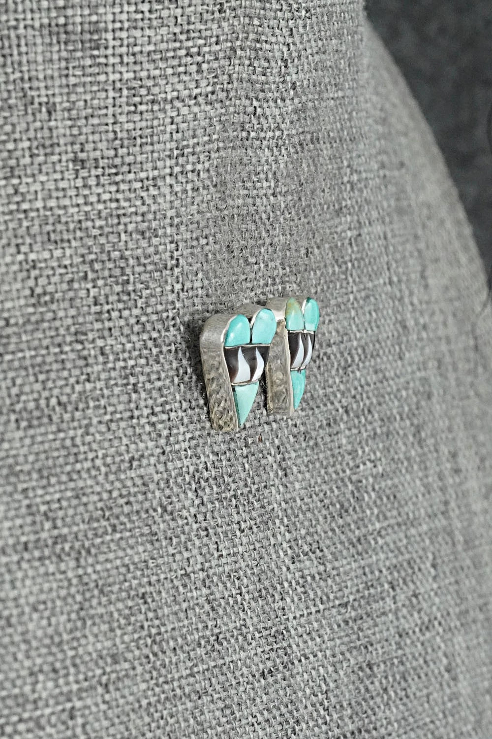 Turquoise, Onyx & Sterling Silver Earrings - Carol Vacit