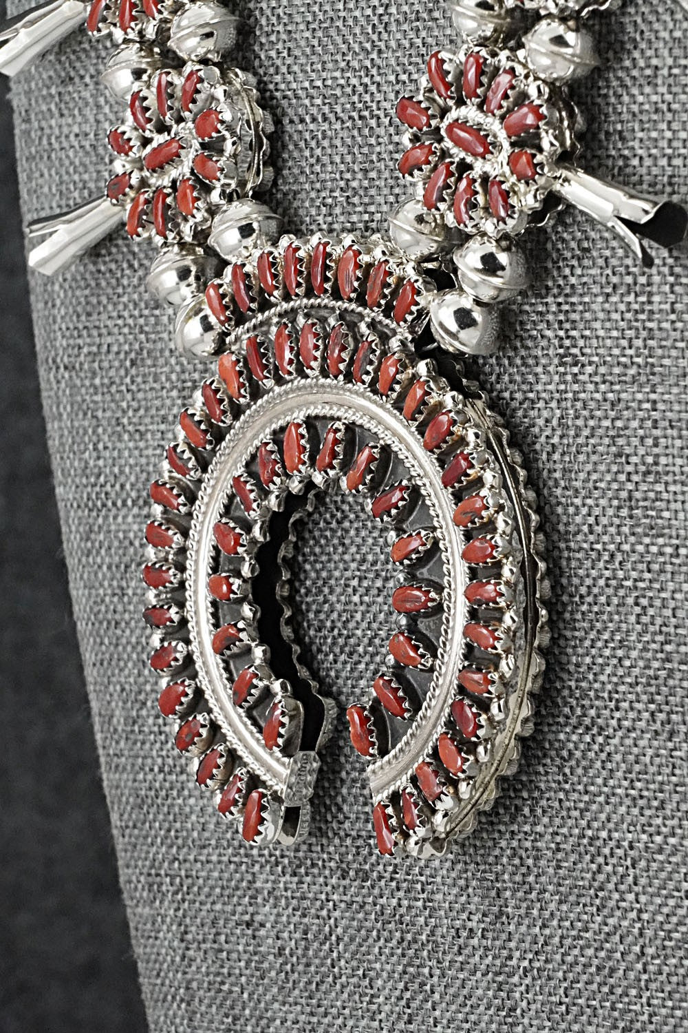 Turquoise, Coral & Sterling Silver Reversible Squash Blossom Set - Elton James
