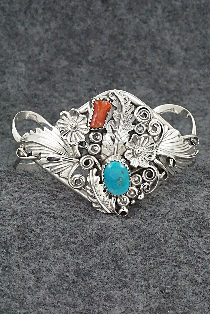 Turquoise, Coral & Sterling Silver Bracelet - Harry B. Yazzie