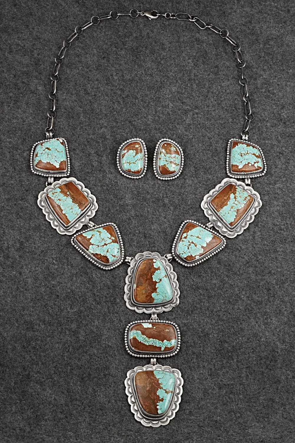 Turquoise & Sterling Silver Necklace and Earrings Set - Darrin Livingston