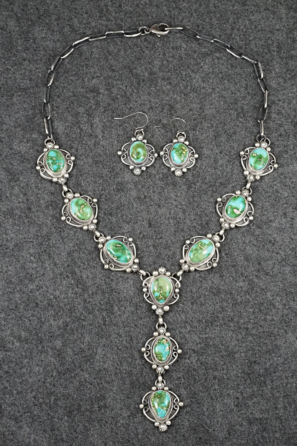 Turquoise & Sterling Silver Necklace and Earrings Set - Kathleen Livingston