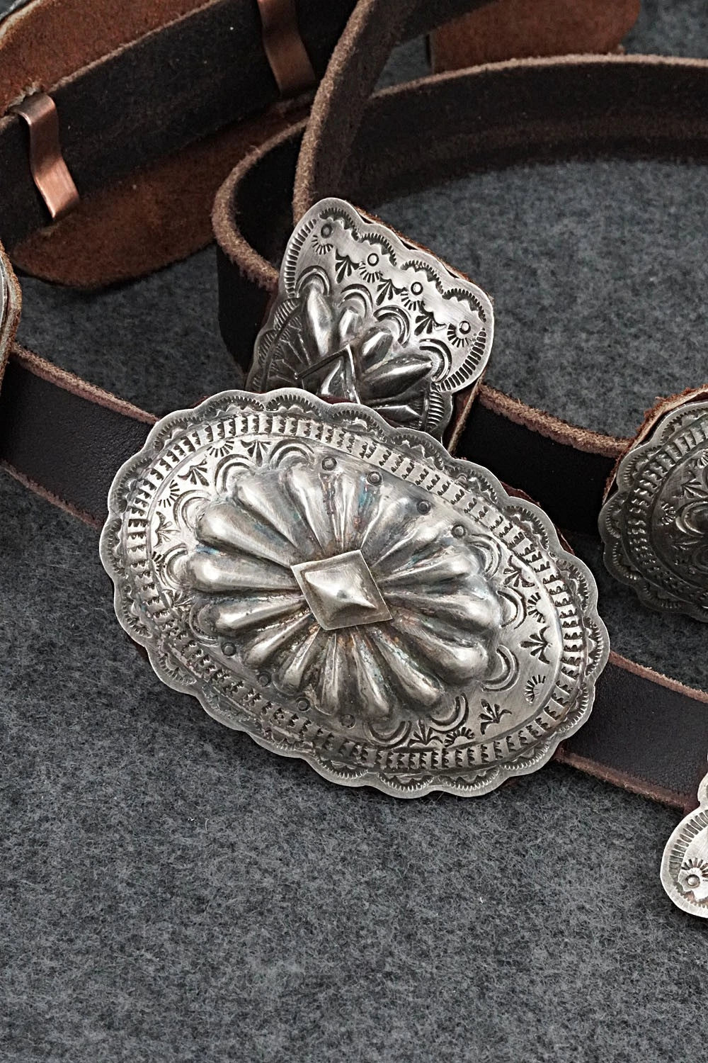 Sterling Silver & Leather Concho Belt - Dan Morgan